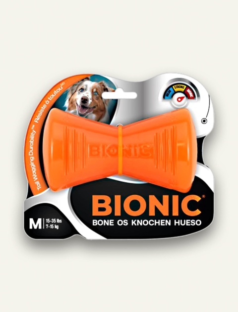 BIONIC Kość M - wytrzymały gryzak i zabawka z miejscem na wypełnienie przysmakami dla psa, gumowa, 12 cm, pomarańczowy