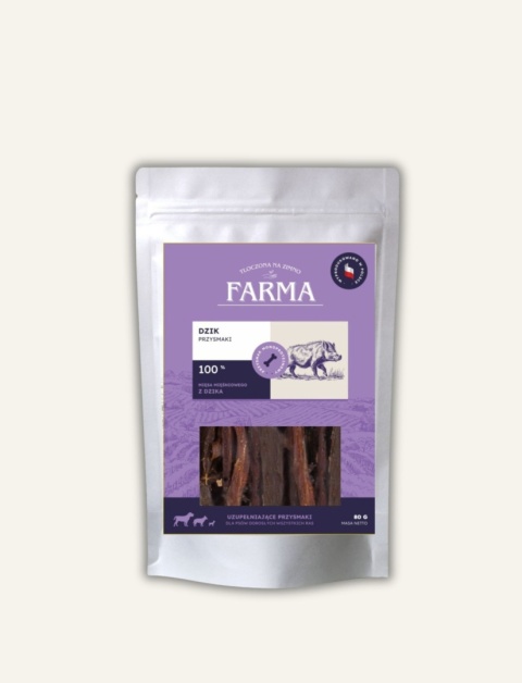 Paski z dzika dla psa 80 g FARMA - naturalny przysmak z dziczyzny