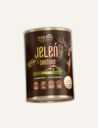 JELEŃ z Shiitake IMMUNO 86% mięsa, mokra karma dla psa Slow Dog - 400g