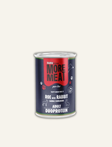 Karma mokra dla psa sarna z królikiem 99% mięsa bezzbożowa 400 g BUBAlicious  More Meat