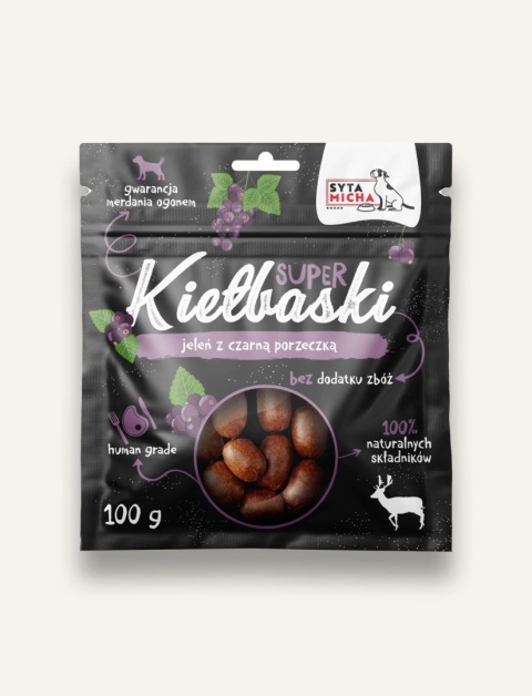 JELEŃ - Kiełbaski dla psa z jeleniem i czarną porzeczką - 100 g