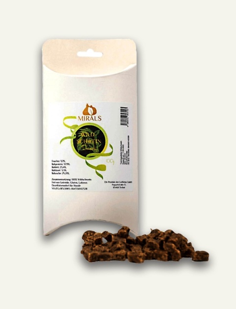 MIRALS Wildschwein Snack - monobiałkowe przysmaki treningowe z mięsa dzika 100 g