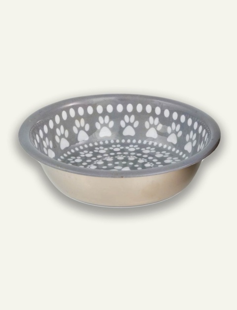 Miska dla psa Barry King Paw Decal szara 18 cm - stal nierdzewna z drewnianą obudową