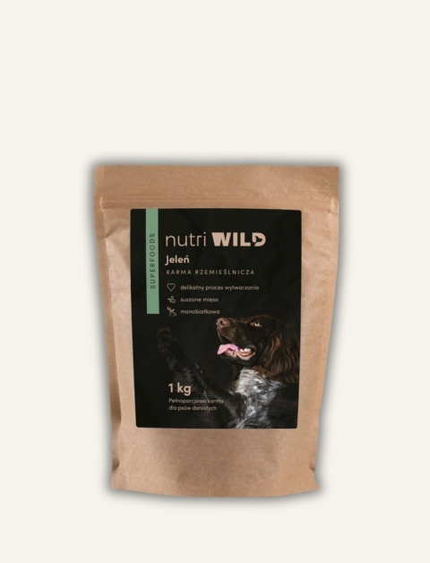 Nutri WILD Karma dla psa Jeleń SUPERFOODS 1 kg - monobiałkowa, rzemieślnicza, suszone mięso