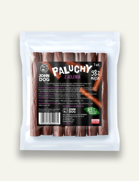 Paluchy z jelenia John Dog - naturalny przysmak dla psa, opakowanie 7 sztuk