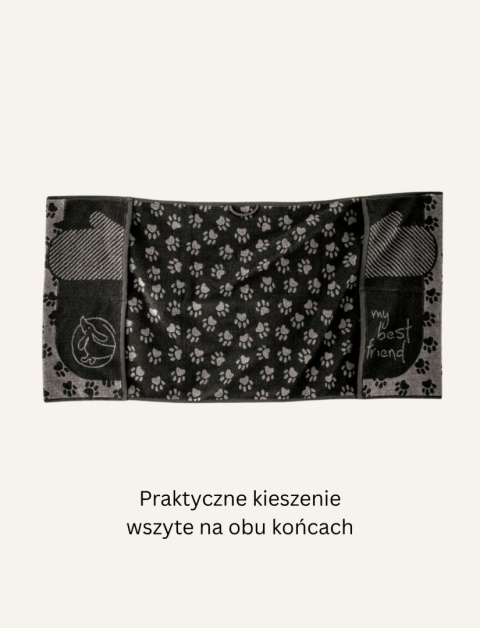 Duży ręcznik dla psa i kota ZWOLTEX BEST FRIEND 50x100 cm czarny chłonny do osuszania pupila z praktycznymi kieszeniami