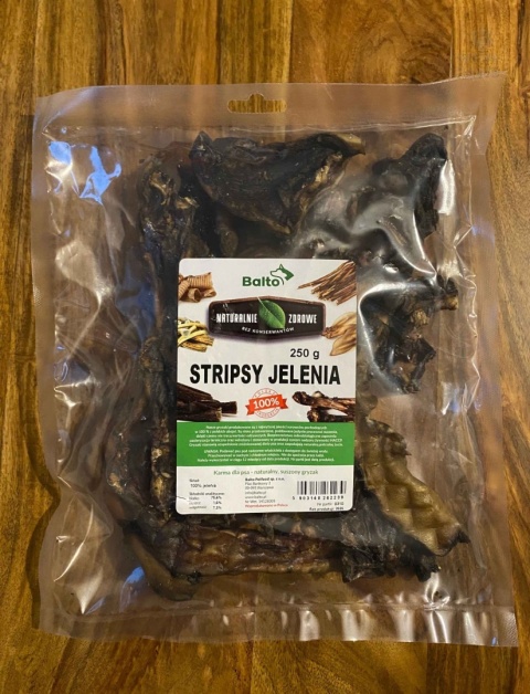 Naturalne gryzaki - Stripsy z jelenia 250g w oryginalnym opakowaniu