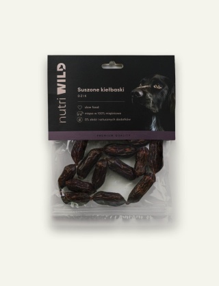 Suszone kiełbaski z dzika 100 g - przysmak dla psa